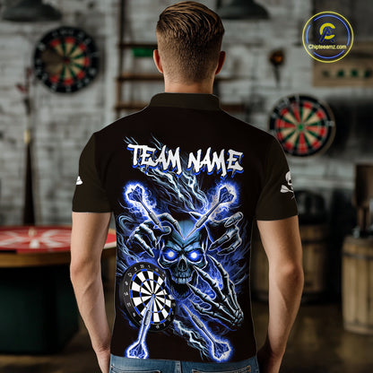 Personalized Blue Skeleton Thunder Lightning Men Dart Polo Shirts Skull Dart Jerseys NYN2120