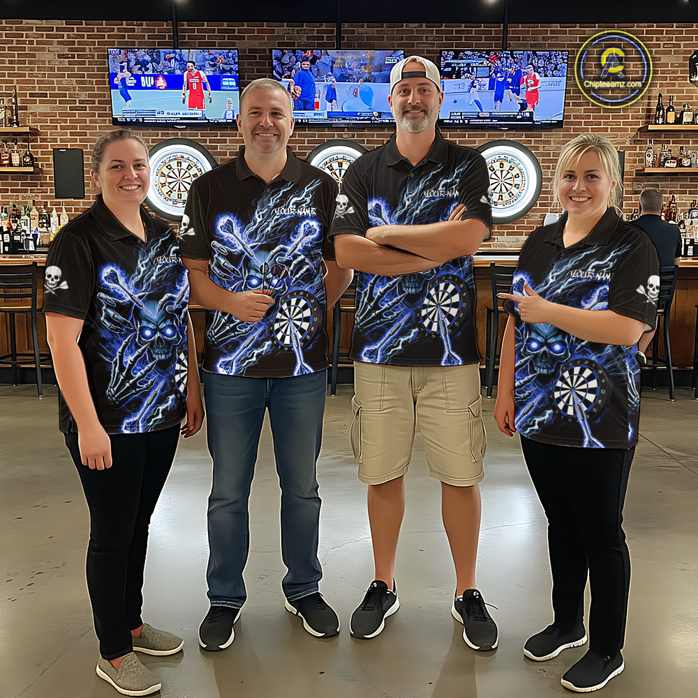 Personalized Blue Skeleton Thunder Lightning Women Dart Quarter- Zip Shirts Skull Dart Jerseys NYN2120