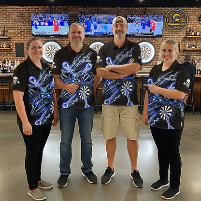 Personalized Blue Skeleton Thunder Lightning Women Dart Quarter- Zip Shirts Skull Dart Jerseys NYN2120