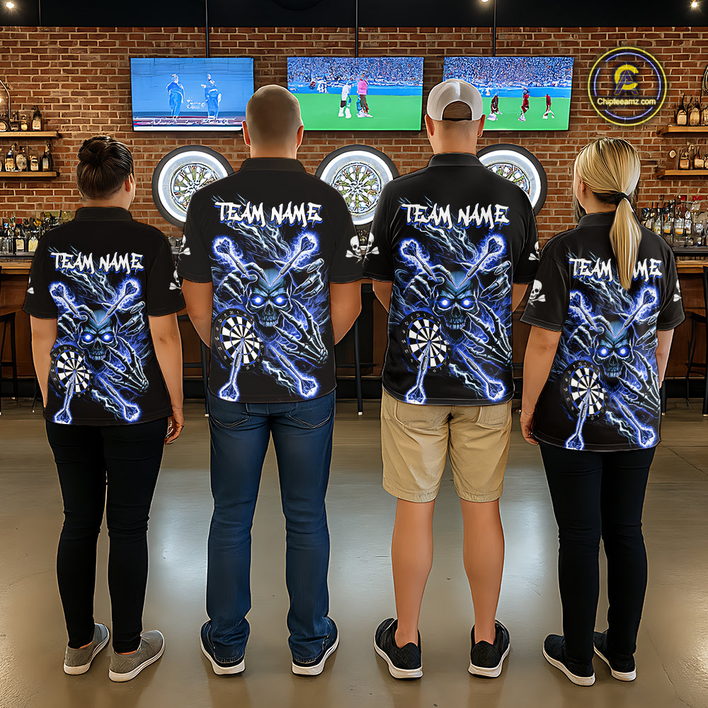 Personalized Blue Skeleton Thunder Lightning Women Dart Quarter- Zip Shirts Skull Dart Jerseys NYN2120