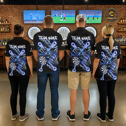 Personalized Blue Skeleton Thunder Lightning Women Dart Quarter- Zip Shirts Skull Dart Jerseys NYN2120