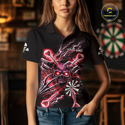 Personalized Red Skeleton Thunder Lightning Women Dart Polo Shirts Skull Dart Jerseys NYN2121