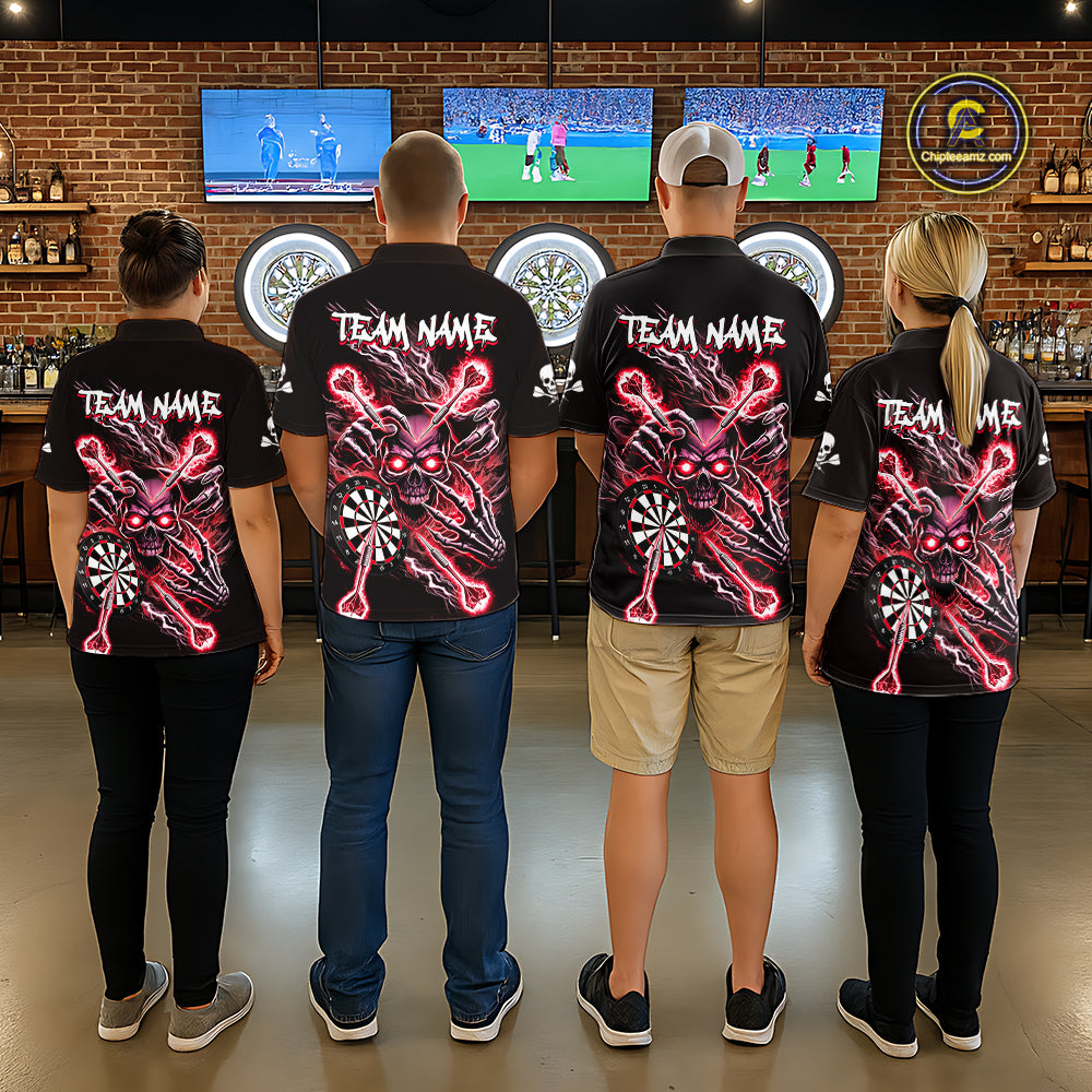 Personalized Red Skeleton Thunder Lightning Men Dart Quarter- Zip Shirts Skull Dart Jerseys NYN2121