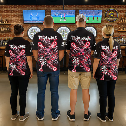 Personalized Red Skeleton Thunder Lightning Men Dart Quarter- Zip Shirts Skull Dart Jerseys NYN2121