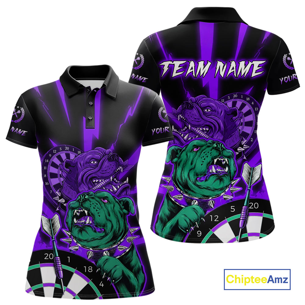 Custom Purple Neon Fierce Bulldog Thunder Women Darts Polo Shirt Funny Dart League Jerseys NYN2126