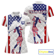 Load image into Gallery viewer, Custom Patriotic Golf Polo Shirts, Grunge US Flag Golf Ball White Women Best Golf Clothing Shirts NYN2991