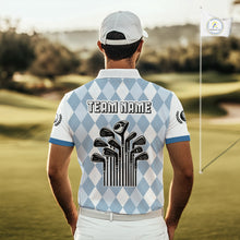 Load image into Gallery viewer, Mens Argyle Pattern Golf Polo Shirts, Blue Argyle Golf Attire Custom Golf Clubs Pattern Upf Shirts NYN2999