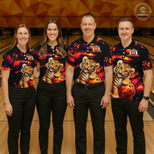 Load image into Gallery viewer, Bowling team wearing matching tiger fire jerseys during tournament finals, representing unity, fearless teamwork, determination and championship success.