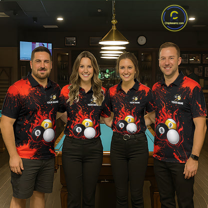 Red Splatter Flame 8 Ball & 9 Ball Pool Polo 1/4-Zip Shirt For Women Personalized Billiard Team Apparel NYN3971