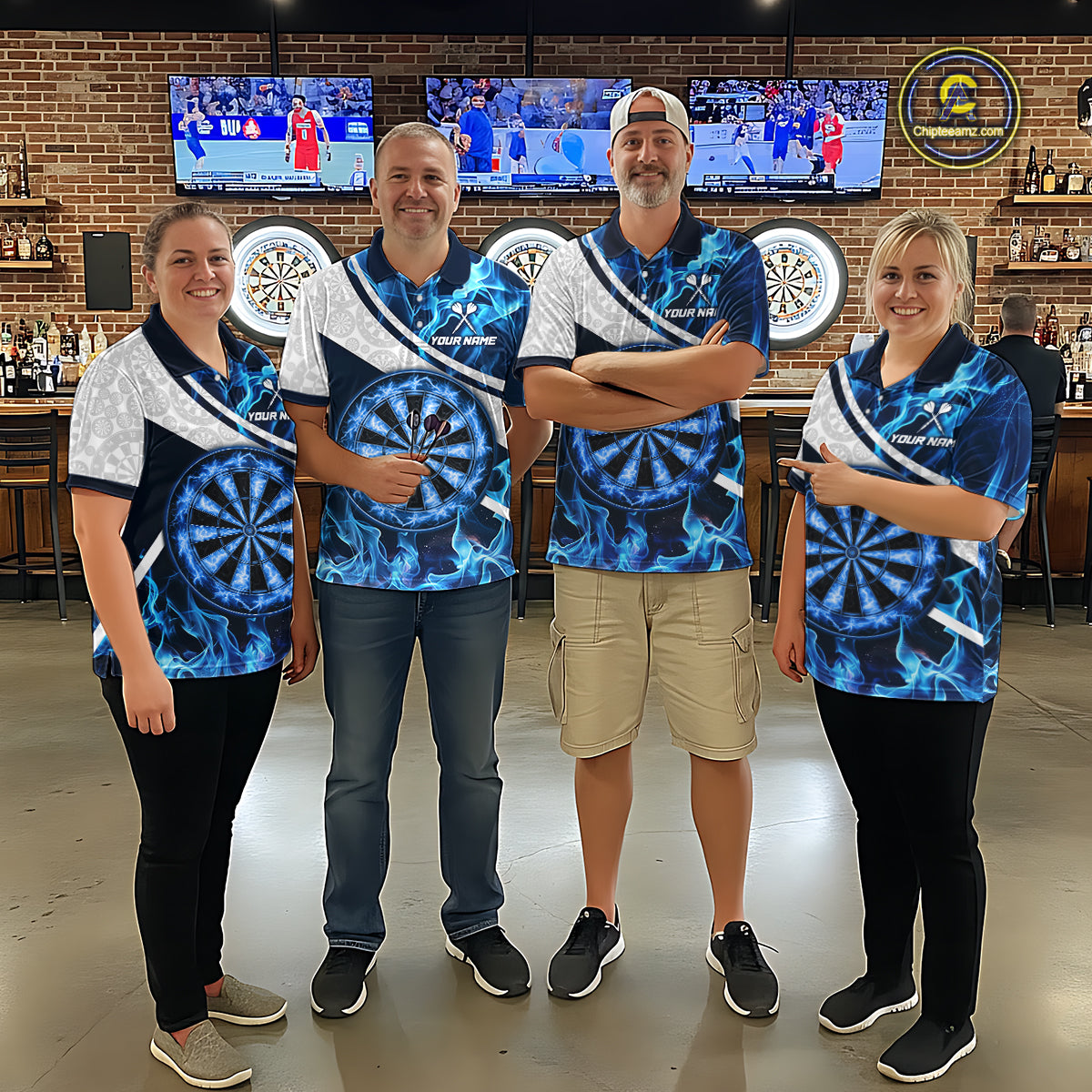 Personalized Blue Flaming Thunder Dartboard Men Darts Polo & 1/4-Zip Shirts Dart Team Jerseys NYN2801