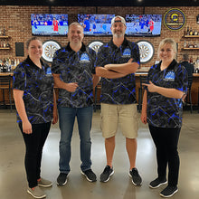 Load image into Gallery viewer, Custom Grey Blue Flaming Dartboard Darts Men Polo &amp; 1/4-Zip Shirts Dart Team Jerseys NYN2806