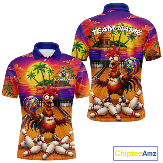 Funny Colorful Rooster Bowling Jerseys For Men Custom Summer Bowling Shirt Team Attire NYN3183