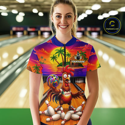 Funny Colorful Rooster Bowling Jerseys For Women Custom Summer Bowling Shirt Team Attire NYN3183
