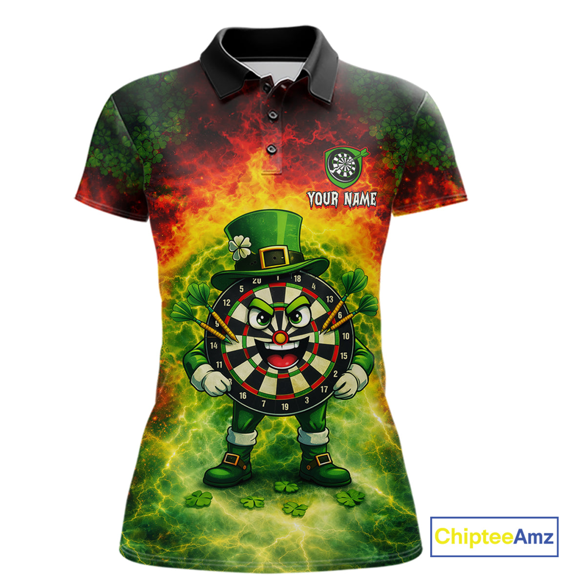 Funny Shamrock Dartboard & Arrow Women Darts Polo Shirt Custom St Patrick's Day Dart League Shirt NYN2650