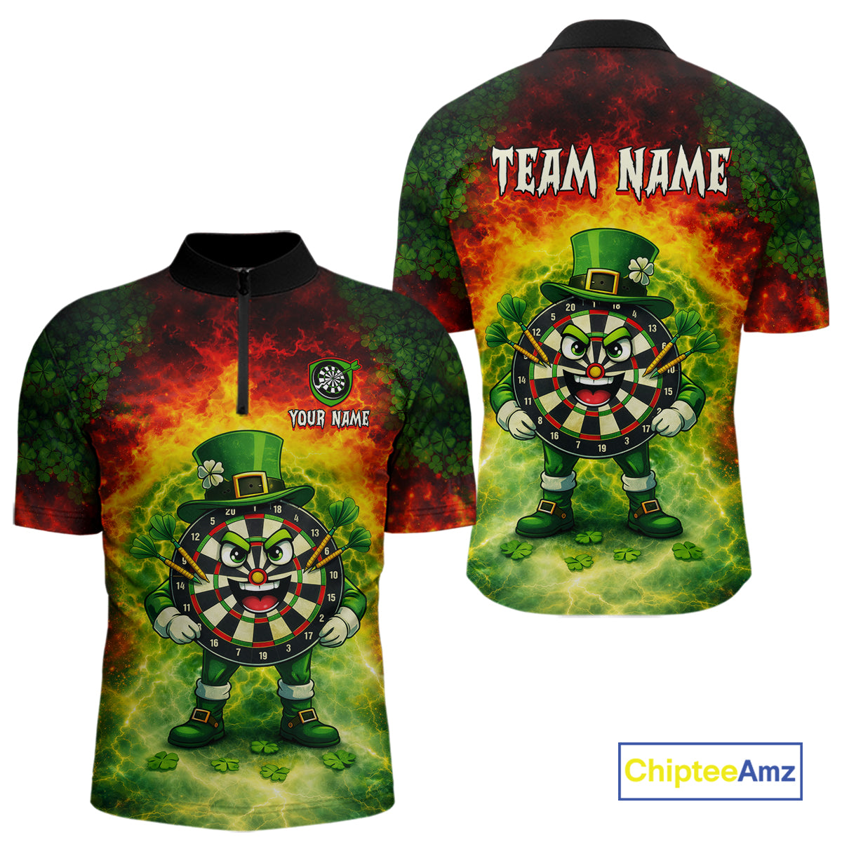 Funny Shamrock Dartboard & Arrow Men Darts Polo Shirt Custom St Patrick's Day Dart League Shirt NYN2650