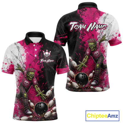 Grunge Black, White And Pink Zombie Men Bowling Shirts Personalized Skull Bowling Team Outfits NYN3188