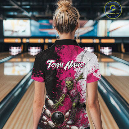 Grunge Black, White And Pink Zombie Women Bowling Shirts Personalized Skull Bowling Team Outfits NYN3188