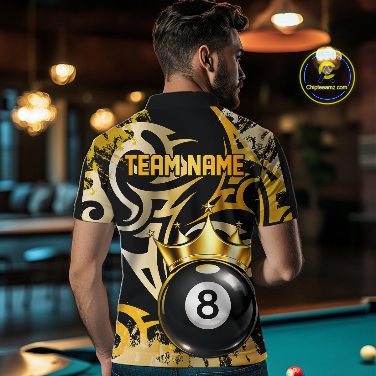 Gold Tribal Crown 8 Ball Pool Women Polo & 1/4-Zip Team Shirt Custom Billiards Ball Jerseys NYN2429