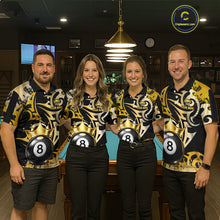 Load image into Gallery viewer, Gold Tribal Crown 8 Ball Pool Women Polo &amp; 1/4-Zip Team Shirt Custom Billiards Ball Jerseys NYN2429