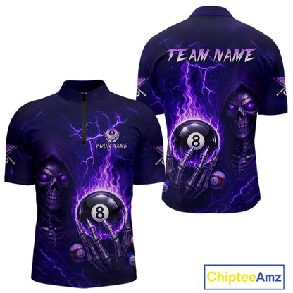 Fire Flame Purple 8 Ball Pool Billiard Team Shirt For Men Custom Grim Reaper Billiard Jerseys NYN2438