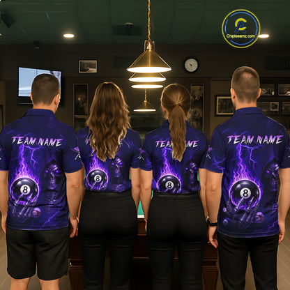 Fire Flame Purple 8 Ball Pool Billiard Team Shirt For Women Custom Grim Reaper Billiard Jerseys NYN2438