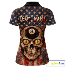 Load image into Gallery viewer, Retro American Flag Skull Pool 8 Ball &amp; 9 Ball Women Billiard Shirt Personalized Balls Billiard Shirts NYN2654