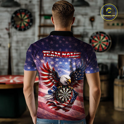 American Flag Eagle Dartboard & Arrow Men Darts Polo Shirt Custom Patriotic Dart Team Shirt NYN2659