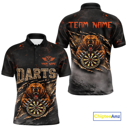 Personalized Funny Bear Grunge Camouflage Darts Polo & 1/4-Zip Shirts For Men Dart Team Jerseys NYN2814