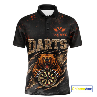 Personalized Funny Bear Grunge Camouflage Darts Polo & 1/4-Zip Shirts For Men Dart Team Jerseys NYN2814