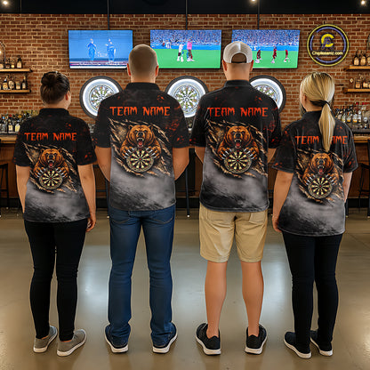 Personalized Funny Bear Grunge Camouflage Darts Polo & 1/4-Zip Shirts For Men Dart Team Jerseys NYN2814