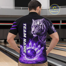 Load image into Gallery viewer, Purple Flames Tiger Custom Men Bowling Polo &amp; Quarter-Zip Shirts Flame Bowling Team Jerseys NYN3012