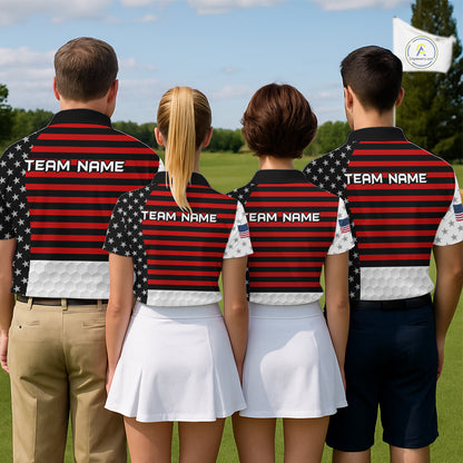 American Flag Mens Golf Polo Shirt Custom Black And Red Patriotic Golf Team Shirt Golf Tops NYN4041
