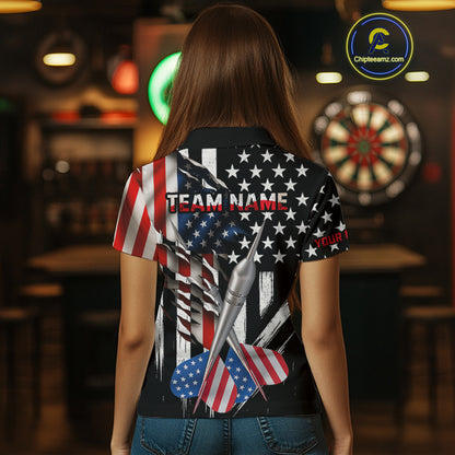 Custom USA Flag Dart Arrow Dart Women Polo Shirt Grunge Patriotic Dart Team Jerseys NYN1627