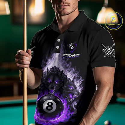 Custom Horror Wolfs Black Purple Smokes Pool 8 Ball Men's Billiard Team Shirt Billiard Attire NYN2667