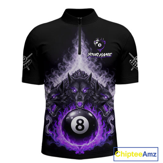 Custom Horror Wolfs Black Purple Smokes Pool 8 Ball Men's Billiard Team Shirt Billiard Attire NYN2667