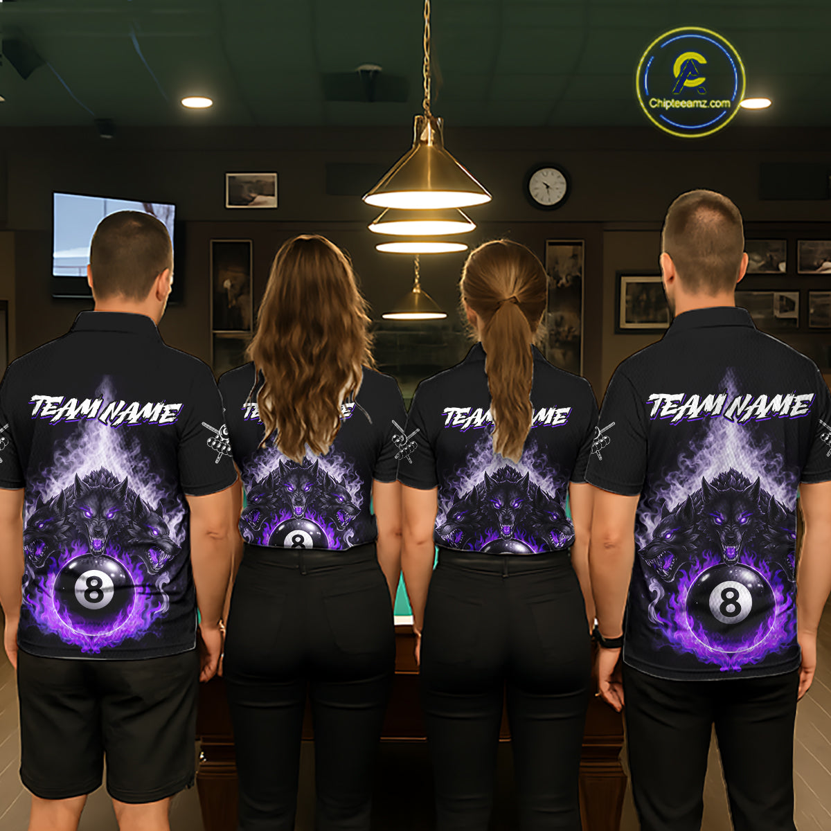 Custom Horror Wolfs Black Purple Smokes Pool 8 Ball Men's Billiard Team Shirt Billiard Attire NYN2667
