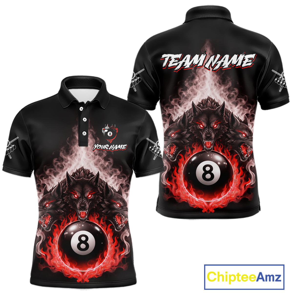 Custom Horror Wolfs Black Red Smokes Pool 8 Ball Men's Billiard Team Shirt Billiard Attire NYN2668