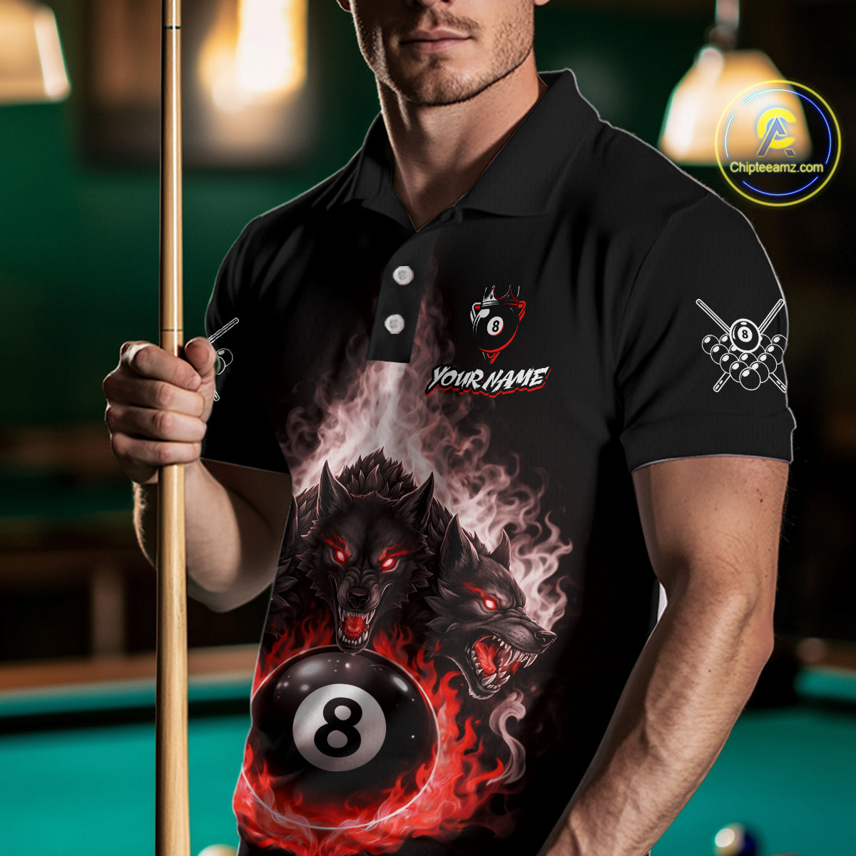 Custom Horror Wolfs Black Red Smokes Pool 8 Ball Men's Billiard Team Shirt Billiard Attire NYN2668
