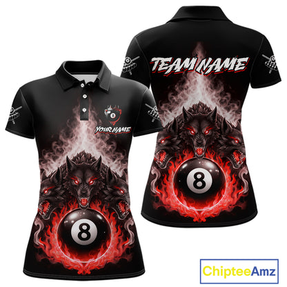 Custom Horror Wolfs Black Red Smokes Pool 8 Ball Women's Billiard Team Shirt Billiard Attire NYN2668