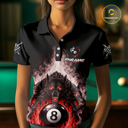 Custom Horror Wolfs Black Red Smokes Pool 8 Ball Women's Billiard Team Shirt Billiard Attire NYN2668