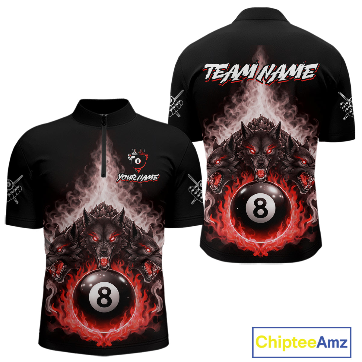 Custom Horror Wolfs Black Red Smokes Pool 8 Ball Men's Billiard Team Shirt Billiard Attire NYN2668