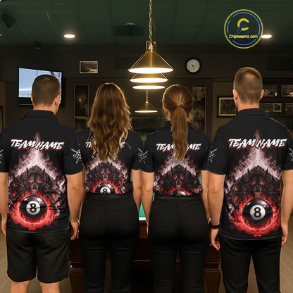 Custom Horror Wolfs Black Red Smokes Pool 8 Ball Women's Billiard Team Shirt Billiard Attire NYN2668