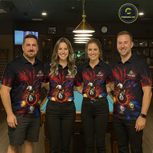 Load image into Gallery viewer, Custom Grunge Paint Blue &amp; Red Eagle Pool 8 Ball Women's Billiard Team Shirt Billiard Attire NYN2670