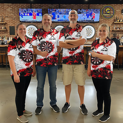 Personalized Red And White Splatter Dartboard Camouflage Darts Shirts For Men Dart Team Jerseys NYN2823
