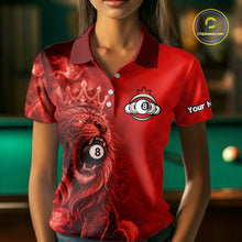 Load image into Gallery viewer, Personalized Red Grunge Smoke Crown Lion 8 Ball Pool Billiard Shirts For Women Billiard Attire Gifts NYN2826