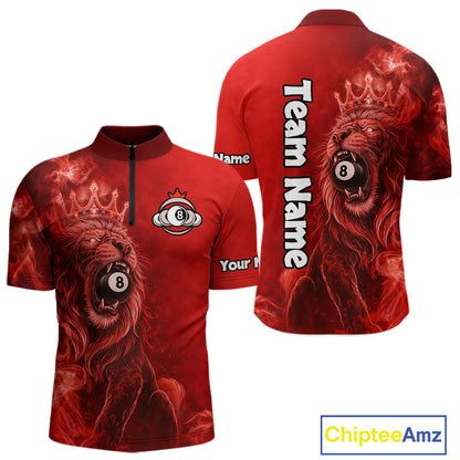 Personalized Red Grunge Smoke Crown Lion 8 Ball Pool Billiard Shirts For Men Billiard Attire Gifts NYN2826