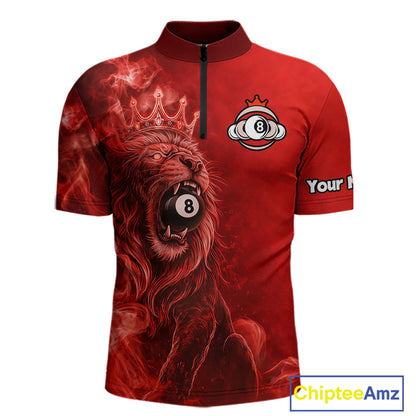 Personalized Red Grunge Smoke Crown Lion 8 Ball Pool Billiard Shirts For Men Billiard Attire Gifts NYN2826