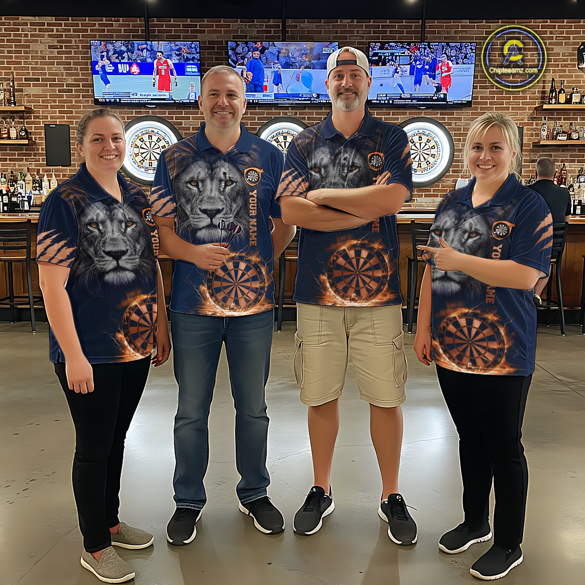 Custom Fire Flame Orange Dartboard  Funny Lion Men Dart Jerseys Outfits Dart Polo & 1/4-Zip Shirt NYN3033