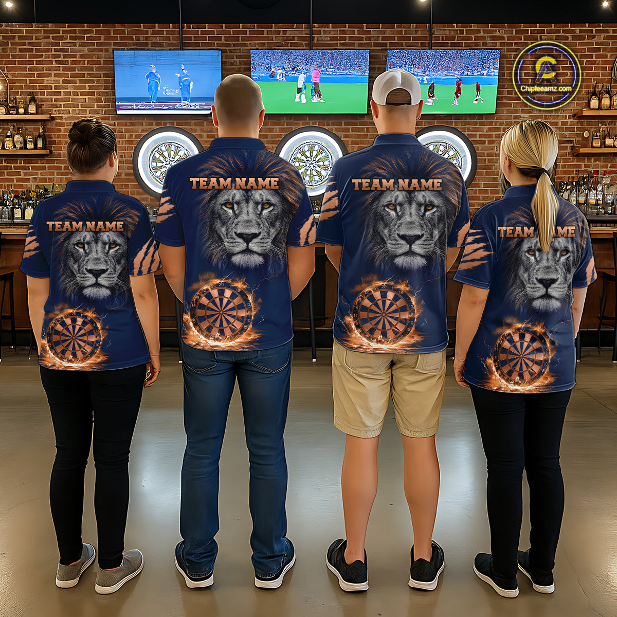 Custom Fire Flame Orange Dartboard  Funny Lion Men Dart Jerseys Outfits Dart Polo & 1/4-Zip Shirt NYN3033