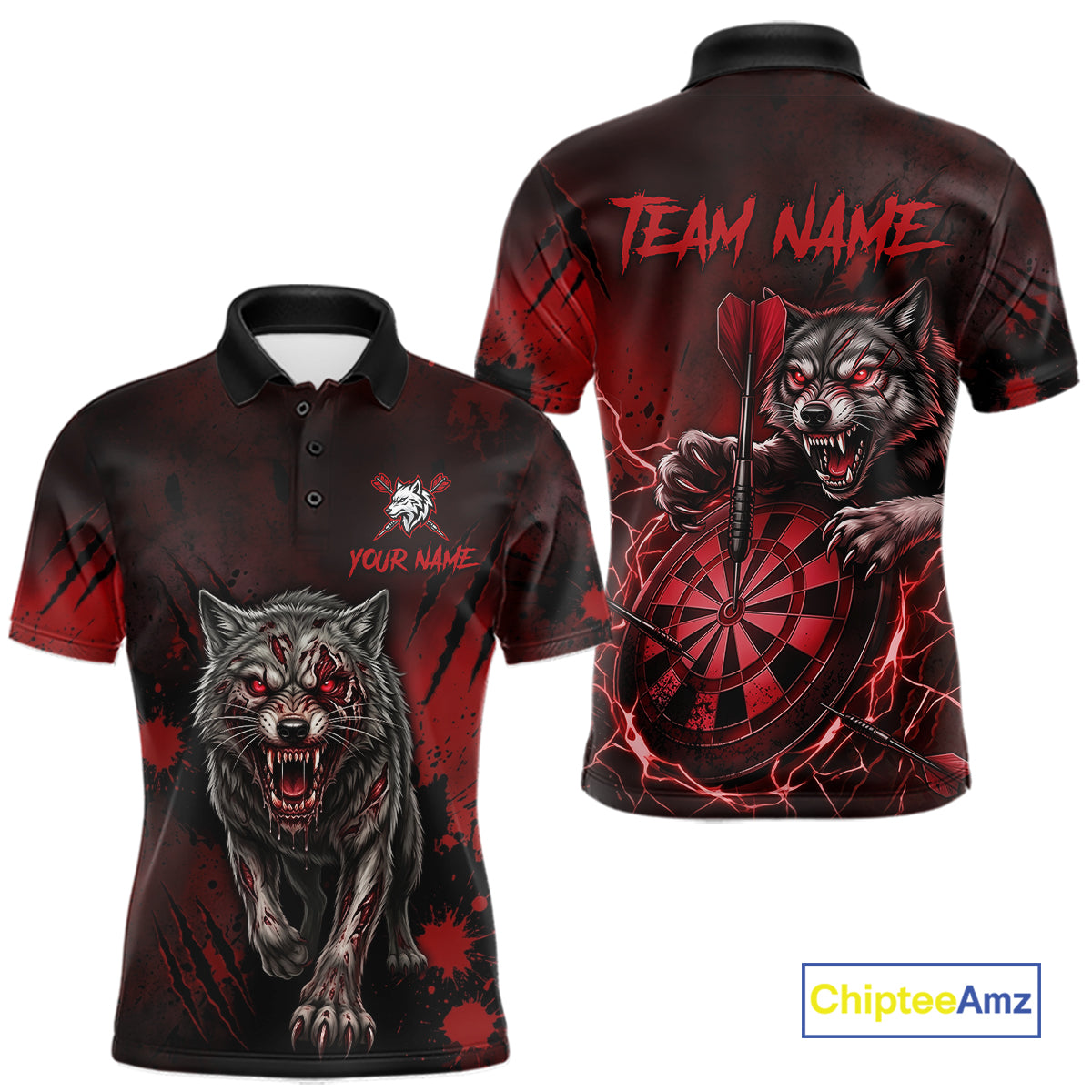 Black And Red Claws Wolfs Darts Shirt For Men Custom Thunder Lightning Team Darts Jersey NYN3039